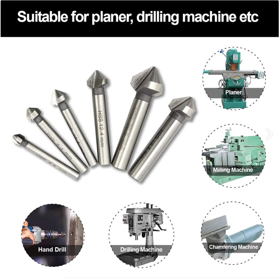 6 Stk Kegelsenker Set Holz Metall HSS 90°  6.3-20.5 mm Set