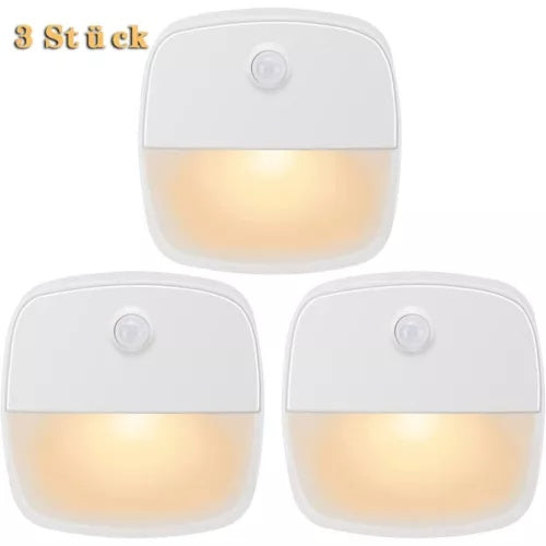 3 X LED Nachtlicht Mit Bewegungsmelder Sensor Batterie Treppenlicht Wandleuchte