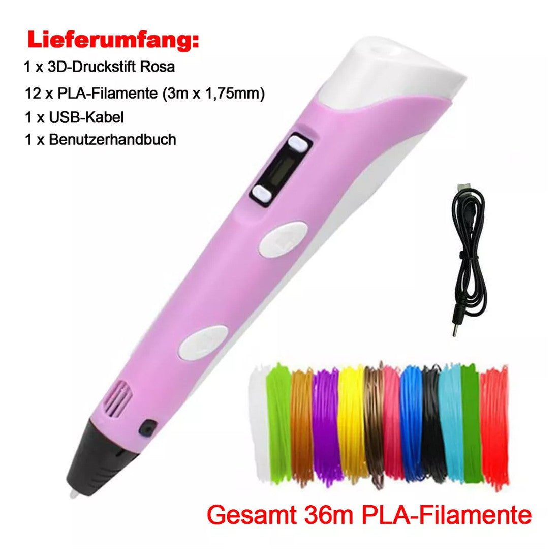 DIY Kinder 3D Stifte Set 3D Druckstift 36m 12Farben PLA Filament 3D Printing Pen