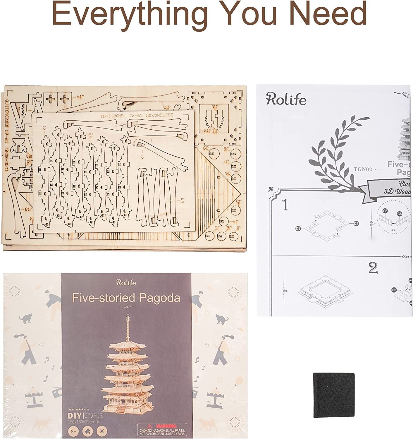 3D Holz Puzzle fünfstöckige Pagode Bausatz