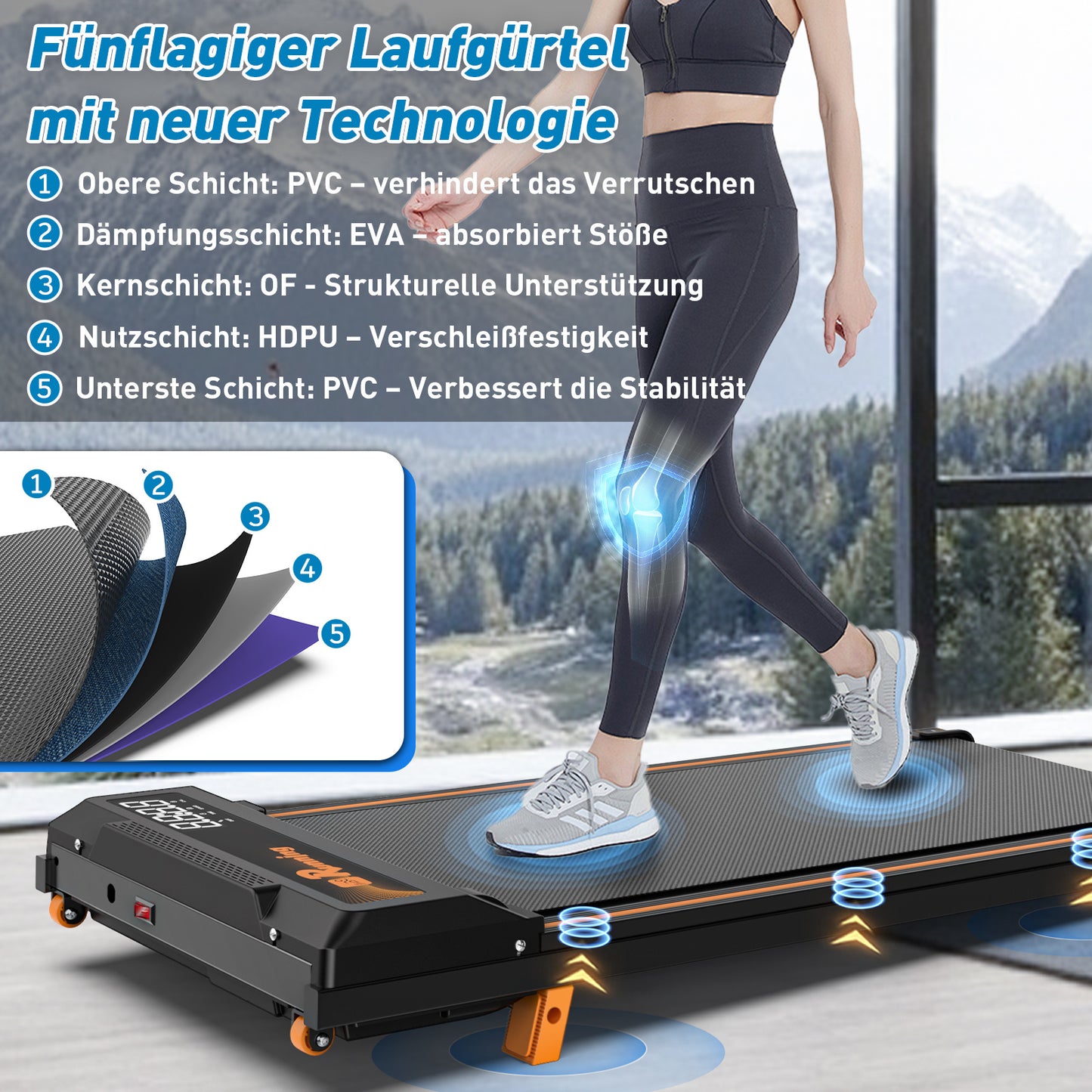 Walking Pad Laufband für Heim-Büro Laufbänder unter Schreibtisch Laufband Pad Leise tragbare kompakte Laufband kleine Mini-Laufband LED-Display Fernbedienung Laufband Gewicht von 120kg
