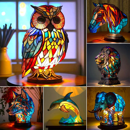3D farbige Tier Lese-/Schreibtischlampe, dekoratives Nachtlicht, Tier Elefant Eule Katze, Vintage Tischlampe, Heimdekoration