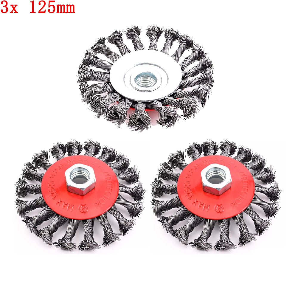 3xTopfbürste Drahtbürste Wire Brush 125mm M14 Knotted Cone Brush Flex Winkelschleifer