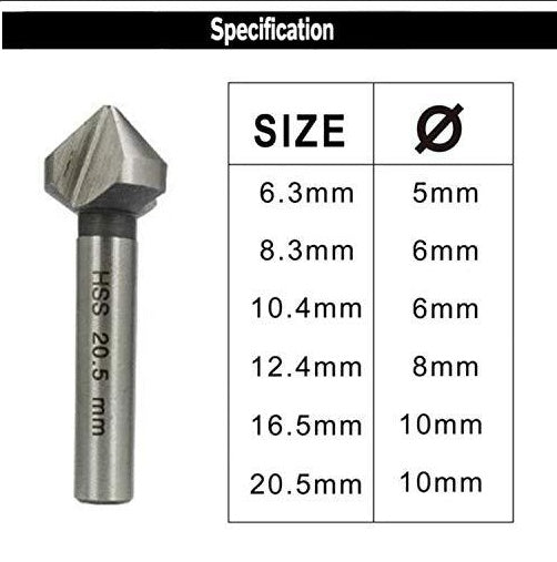 6 Stk Kegelsenker Set Holz Metall HSS 90°  6.3-20.5 mm Set