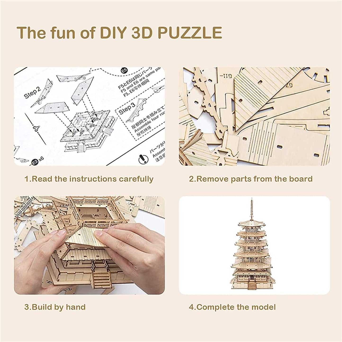 3D Holz Puzzle fünfstöckige Pagode Bausatz