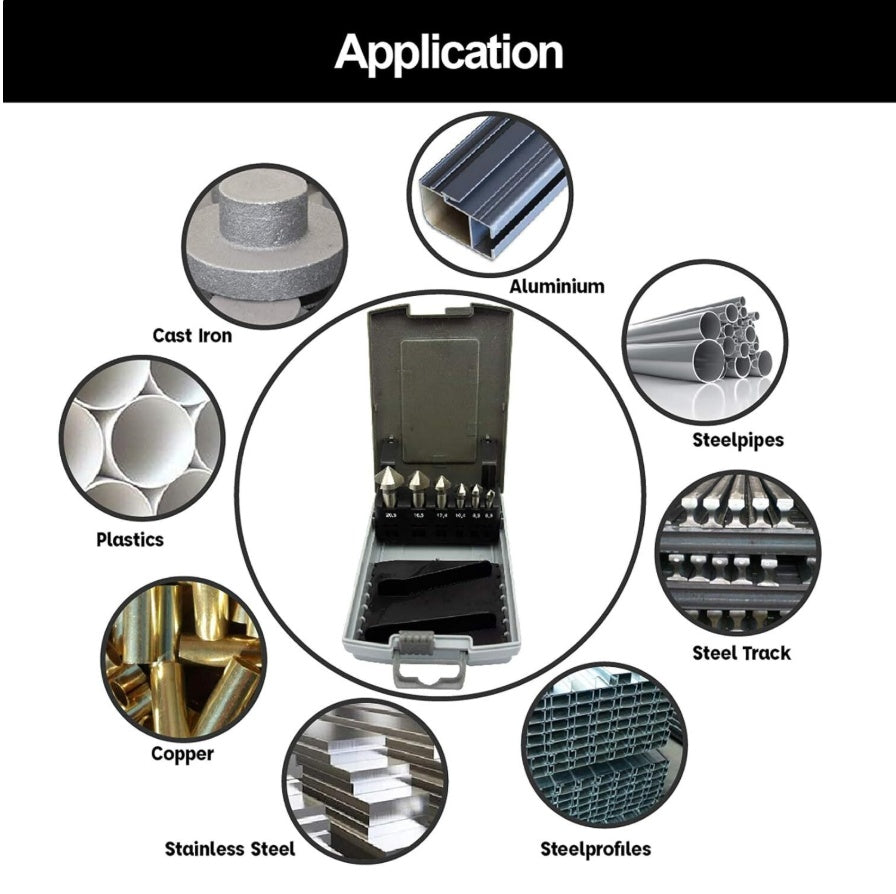 6 Stk Kegelsenker Set Holz Metall HSS 90°  6.3-20.5 mm Set